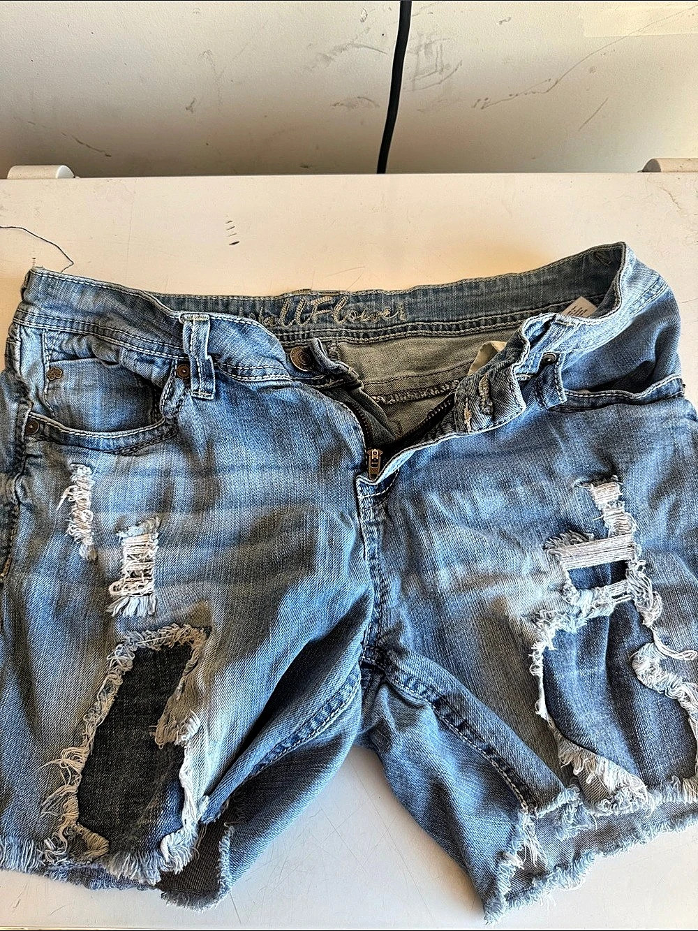 WallFlower Distressed Denim Jean Shorts in Blue